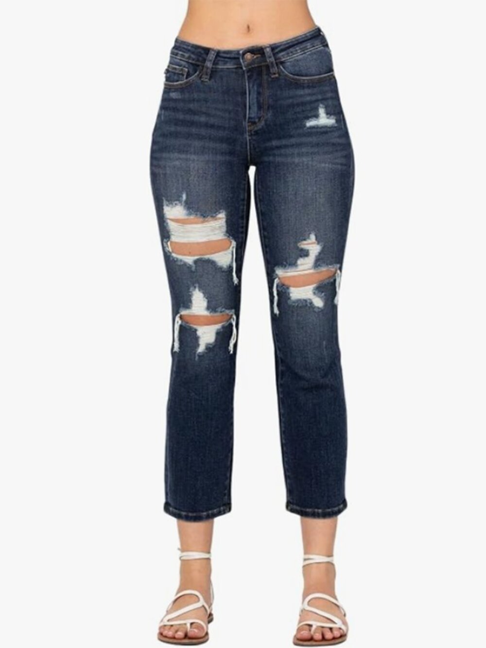 Judy Blue Mid-Rise Ripped Cropped Straight Leg Jeans